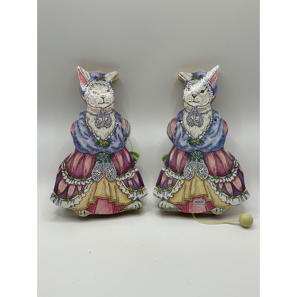 Midwest of Cannon Falls Vintage Wood Bunny Rabbit Jumping Jack Ornaments Set  2